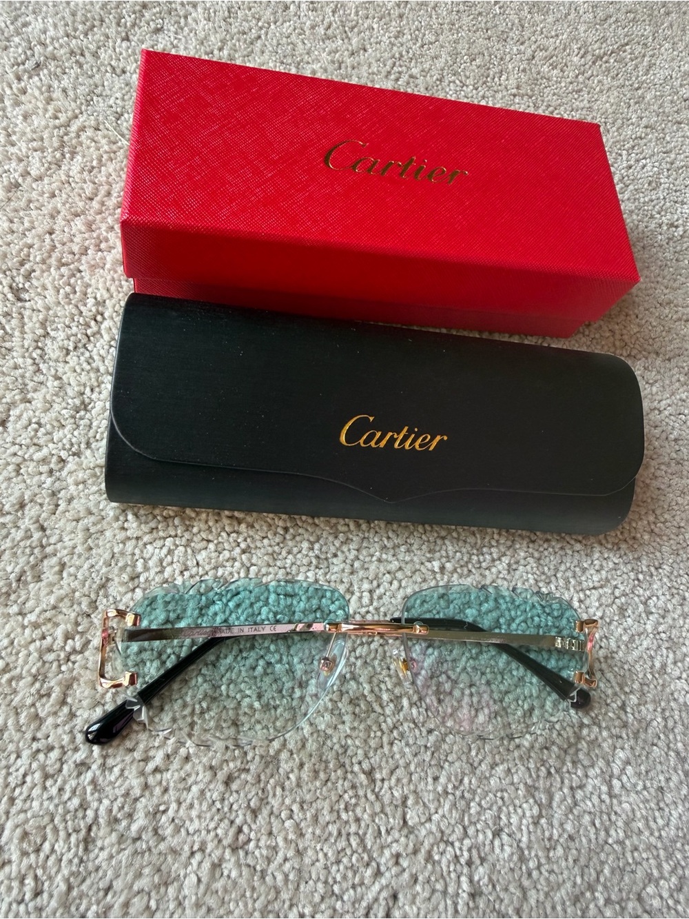 Cartier Gold Rim Blue Gradient Rimless Sunglasses - Picture 2 of 4